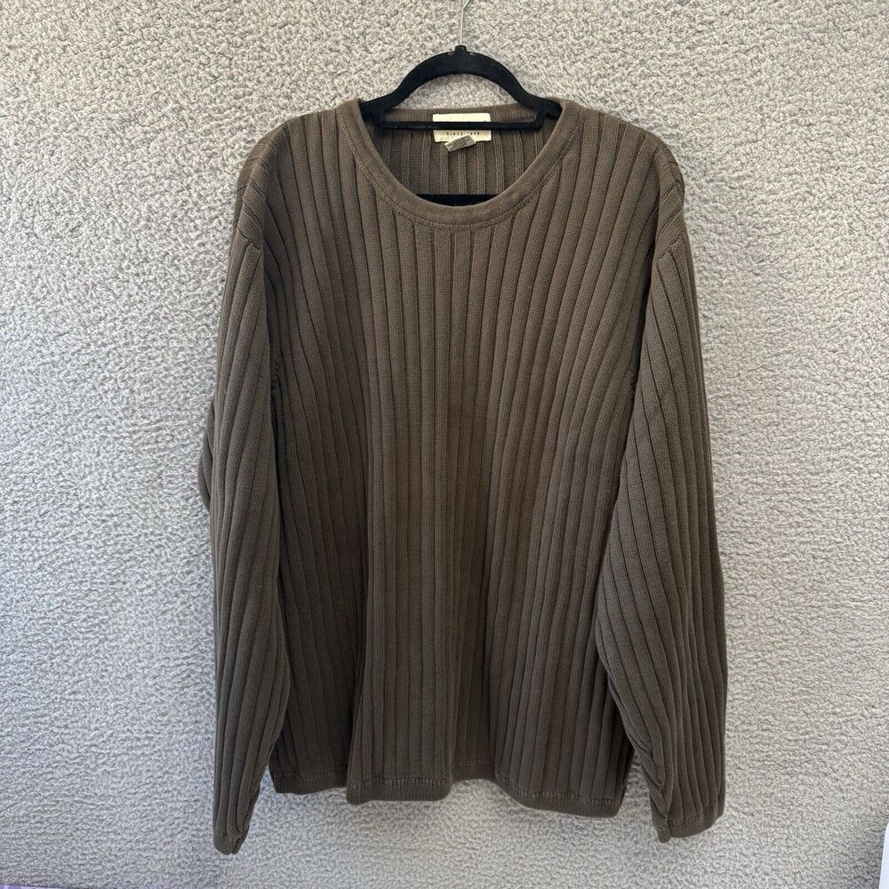 Vtg Eddie Bauer Sweater Men XXL 2XL Army Green Pullover Heavy Cotton Ribbed Knit